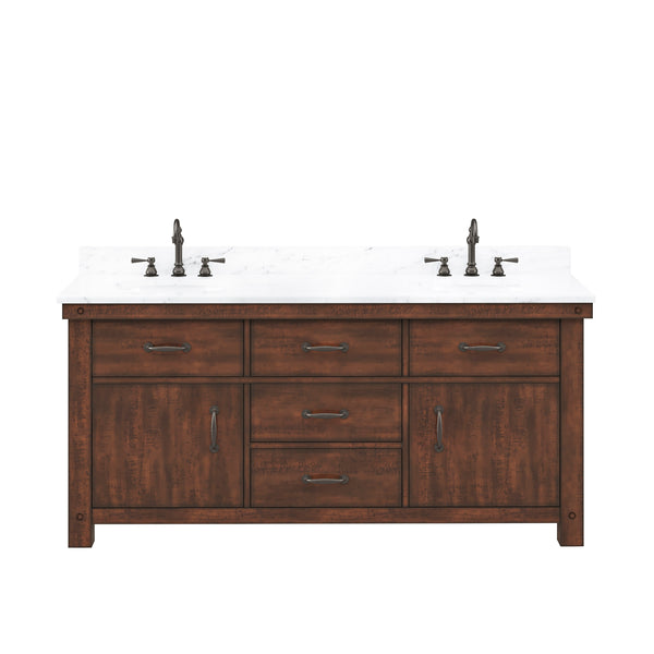 ABERDEEN 72W x 34H Sierra Rustic Double-Sink Vanity with Carrara White Marble Countertop