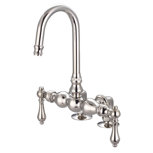 Vintage Classic 3.375" Center Deck Mount Tub Faucet With Gooseneck Spout & 2" Risers in Polished Nickel Finish, With Metal Lever Handles Without Labels