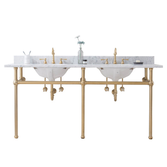 EMBASSY 72"W x 34"H  Double Washstand , P-Trap, and Countertop with Sink included, in Satin Gold Finish