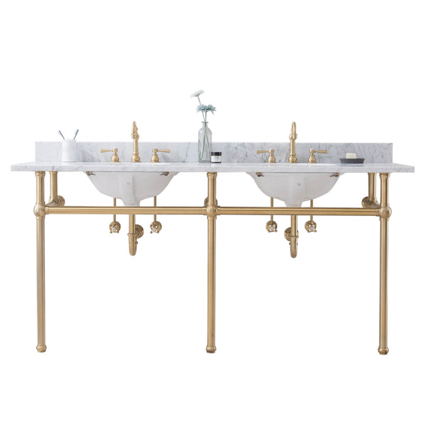 EMBASSY 72W x 34H  Double Washstand , P-Trap, and Countertop with Sink included, in Satin Gold Finish