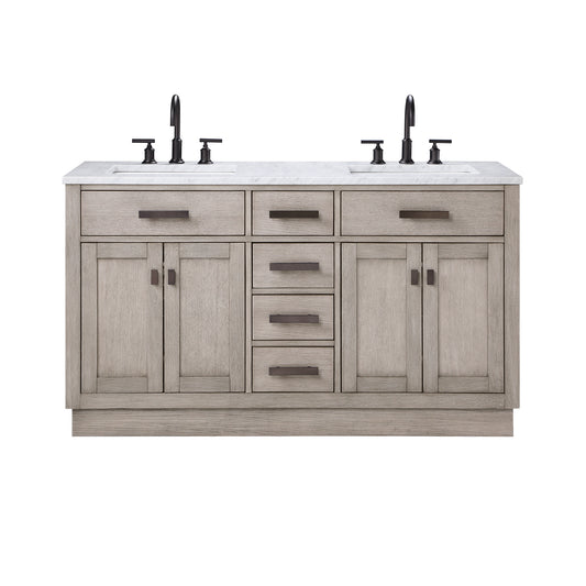 CHESTNUT 60"W x 34.2"H Gray Oak Double-Sink Vanity with Carrara White Marble Countertop