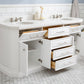 PALACE 72"W x 34"H Pure White Vanity with Carrara Quartz Countertop + Mirror, Polished Nickel Finish Hardware & Mirror