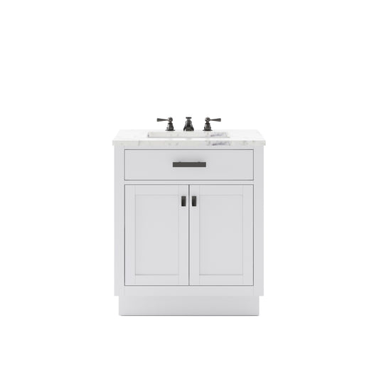 HARTFORD 30"W x 34"H Pure White Single-Sink Vanity with Carrara White Marble Countertop