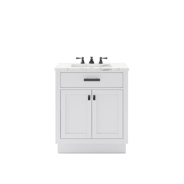 HARTFORD 30W x 34H Pure White Single-Sink Vanity with Carrara White Marble Countertop