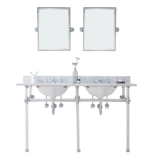 EMPIRE 60"W x 34"H  Double Washstand , P-Trap, Countertop with Sink, F2-0009 Faucet and Mirror included, in Chrome Finish