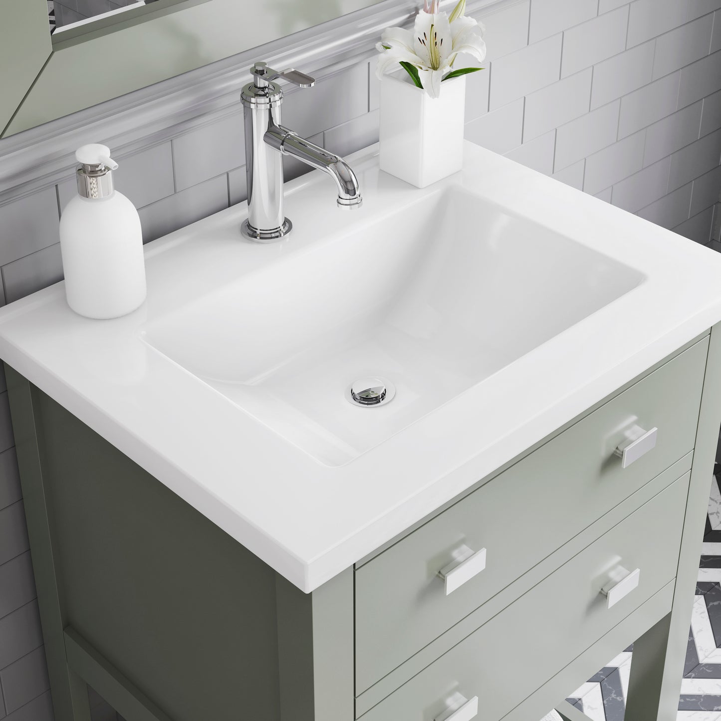 VIOLA 24"W x 34"H Glacial Green Integrated Ceramic Sink Vanity + Modern Single Faucet