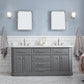 PALACE 72"W x 34"H Cashmere Gray Vanity with Carrara Quartz Countertop + Faucets (F2-0012), Polished Nickel Finish Hardware