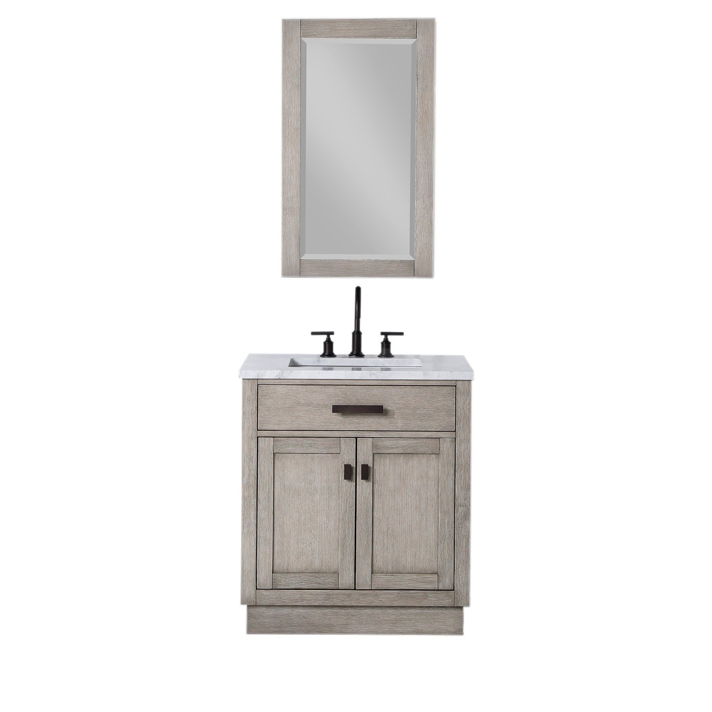 CHESTNUT 30"W x 34.2"H Gray Oak Single-Sink Vanity with Carrara White Marble Countertop + Mirror