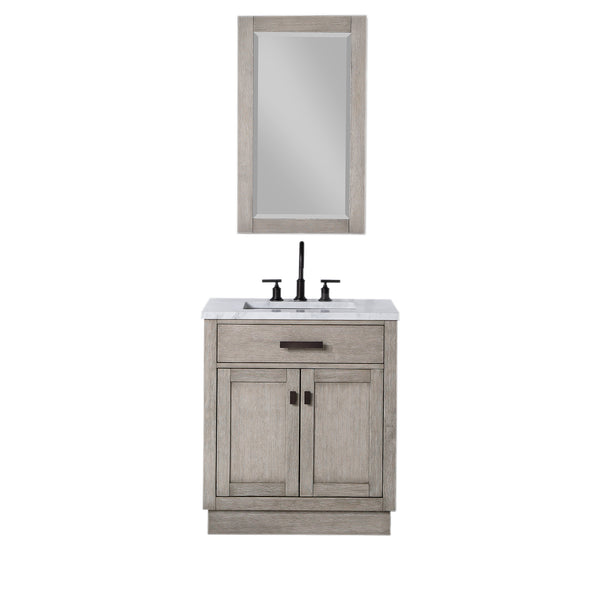 CHESTNUT 30W x 34.2H Gray Oak Single-Sink Vanity with Carrara White Marble Countertop + Mirror