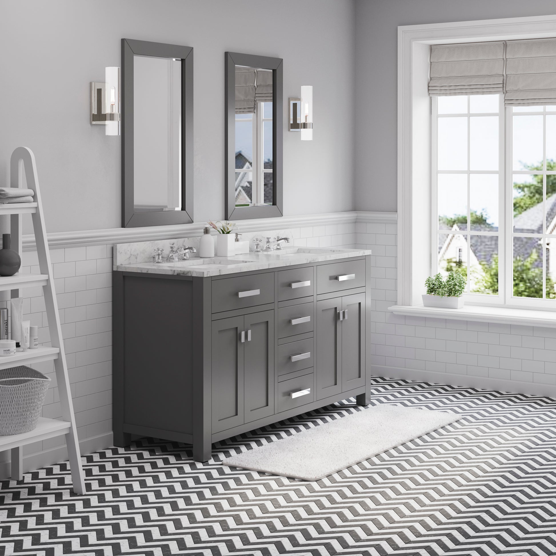 MADISON 60"W x 34"H Cashmere Gray Double-Sink Vanity + Mirrors