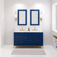 BRISTOL 60"W x 34"H Monarch Blue Double-Sink Vanity with Carrara White Marble Countertop + Satin Gold Hook Faucets and Rectangular Mirrors (S)