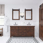 ABERDEEN 72"W x 34"H Sierra Rustic Double-Sink Vanity with Carrara White Marble Countertop + Mirrors