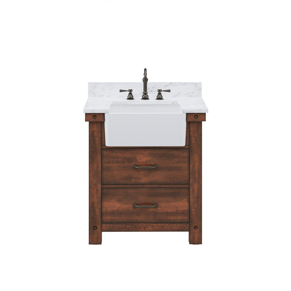 PAISLEY 31W x 33H Sierra Rustic Single-Sink Vanity with Carrara White Marble Countertop