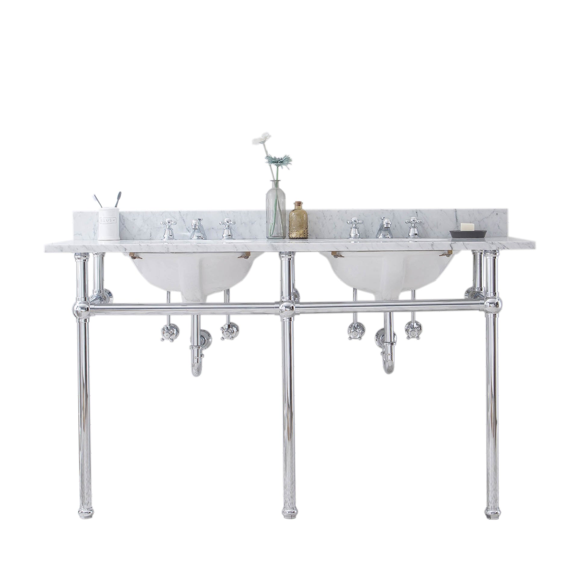 EMBASSY 60"W x 34"H  Double Washstand , P-Trap, Countertop with Sink, and F2-0009 Faucet included, in Chrome Finish