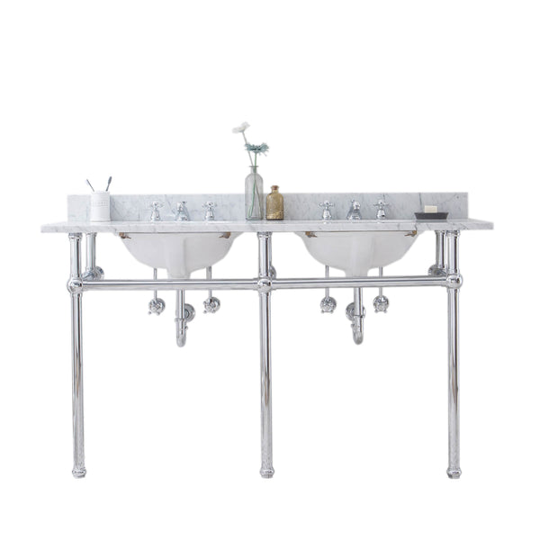 EMBASSY 60W x 34H  Double Washstand , P-Trap, Countertop with Sink, and F2-0009 Faucet included, in Chrome Finish