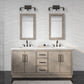 HUGO 72"W x 34.3"H Gray Oak Double-Sink Vanity with Carrara White Marble Countertop + Mirrors