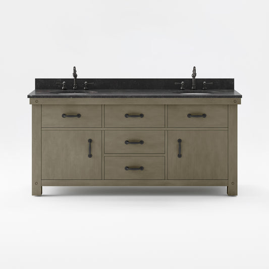 ABERDEEN 72"W x 34"H Grizzle Gray Double-Sink Vanity with Blue Limestone Countertop + Faucets