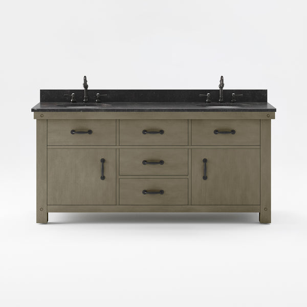 ABERDEEN 72W x 34H Grizzle Gray Double-Sink Vanity with Blue Limestone Countertop + Faucets