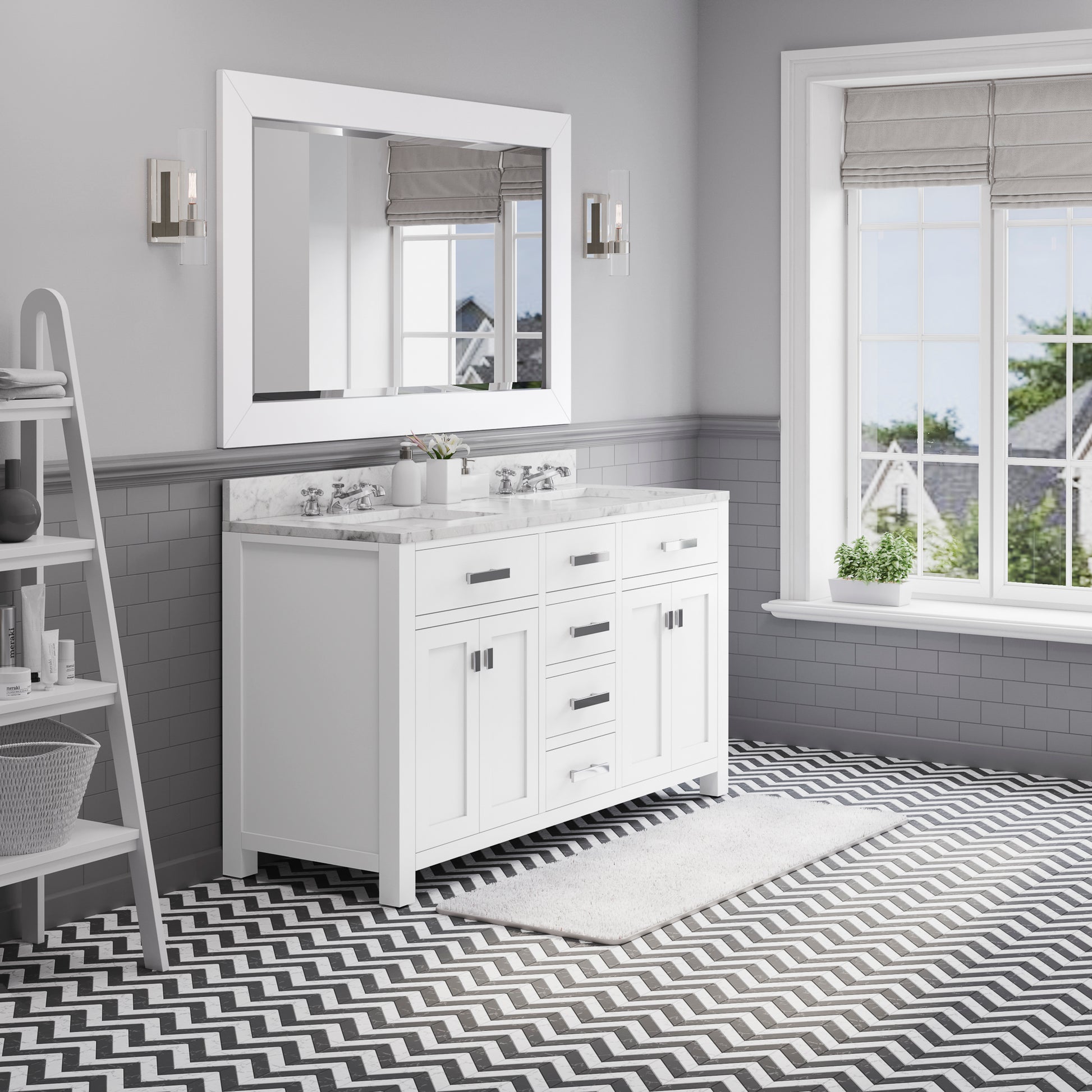 MADISON 60"W x 34"H Pure White Double-Sink Vanity + Mirror