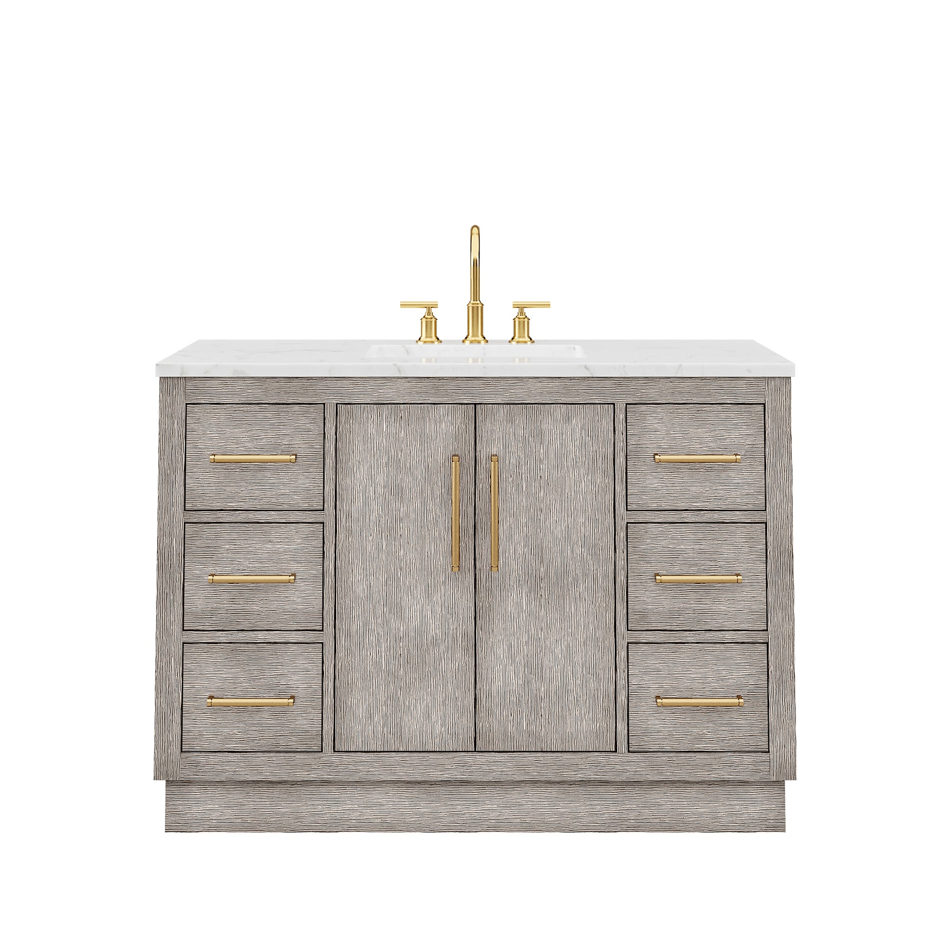 HUGO 48"W x 34.3"H Gray Oak Single-Sink Vanity with Carrara White Marble Countertop