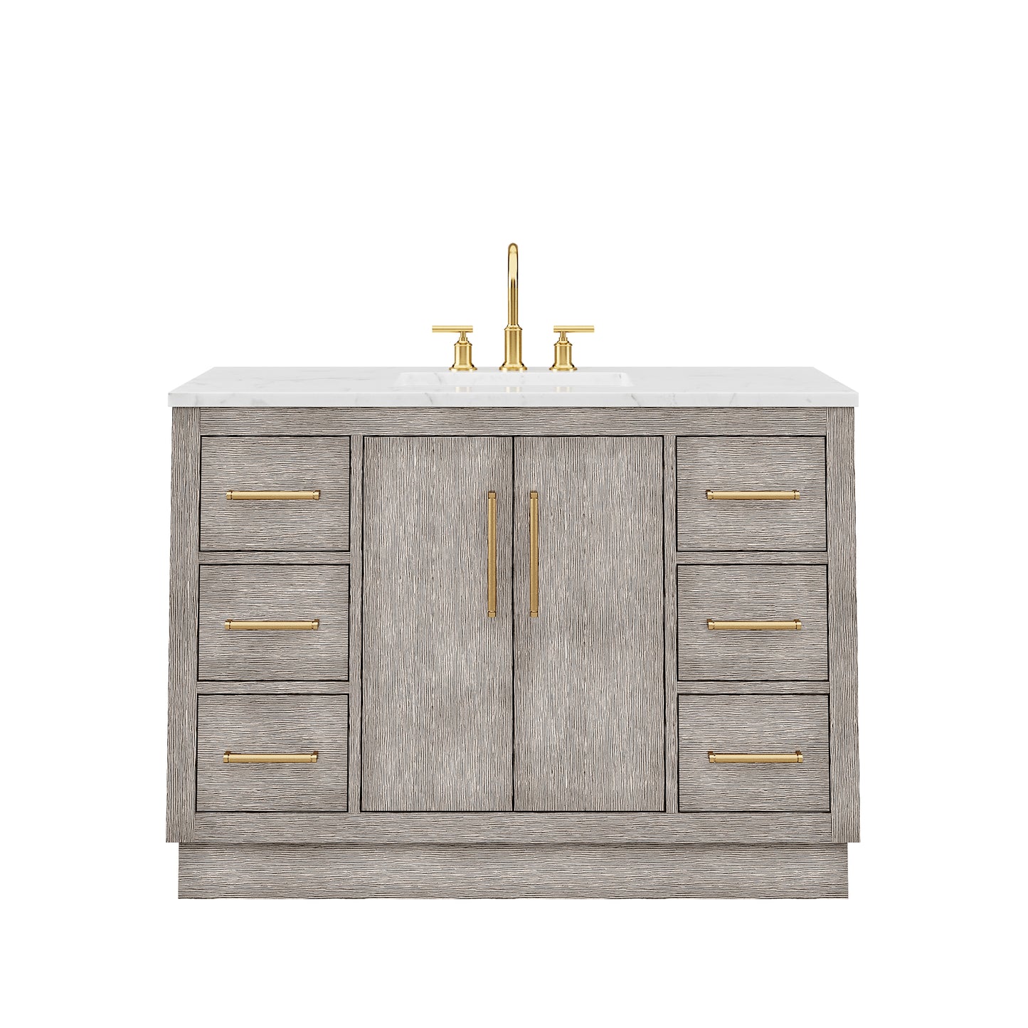 HUGO 48"W x 34.3"H Gray Oak Single-Sink Vanity with Carrara White Marble Countertop