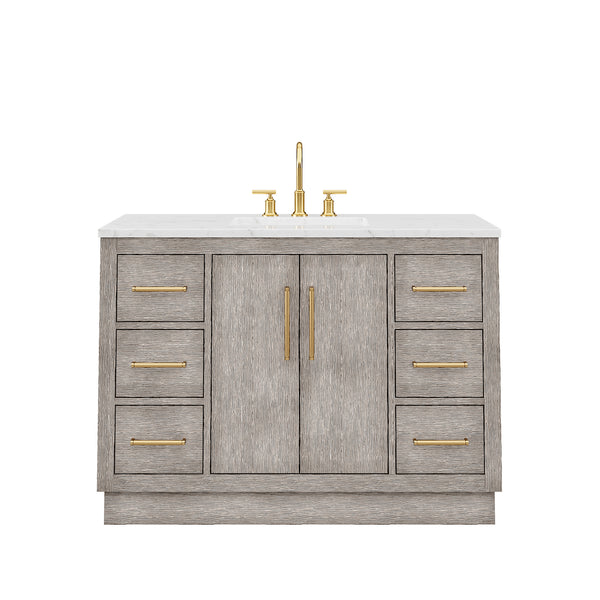 HUGO 48W x 34.3H Gray Oak Single-Sink Vanity with Carrara White Marble Countertop