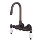 Vintage Classic 3.375" Center Wall Mount Tub Faucet With Gooseneck Spout & Straight Wall Connector in Oil Rubbed Bronze Finish, With Porcelain Lever Handles Without labels