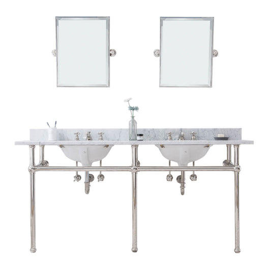 EMBASSY 72"W x 34"H  Double Washstand , P-Trap, Countertop with Sink, F2-0009 Faucet and Mirror included, in Polished Nickel Finish