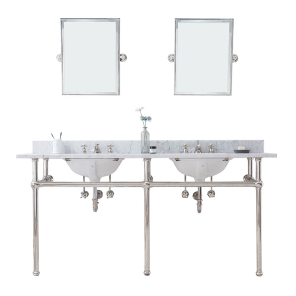 EMBASSY 72W x 34H  Double Washstand , P-Trap, Countertop with Sink, F2-0009 Faucet and Mirror included, in Polished Nickel Finish