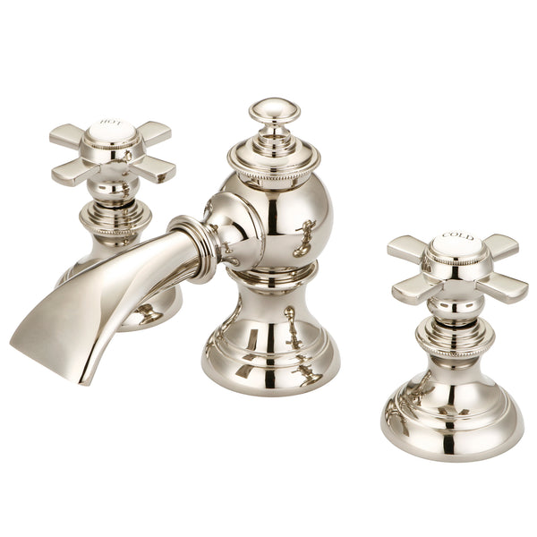 Modern Classic Widespread Bathroom F2-0013 Faucets With Pop-Up Drain in Polished Nickel Finish, With Flat Cross Handles