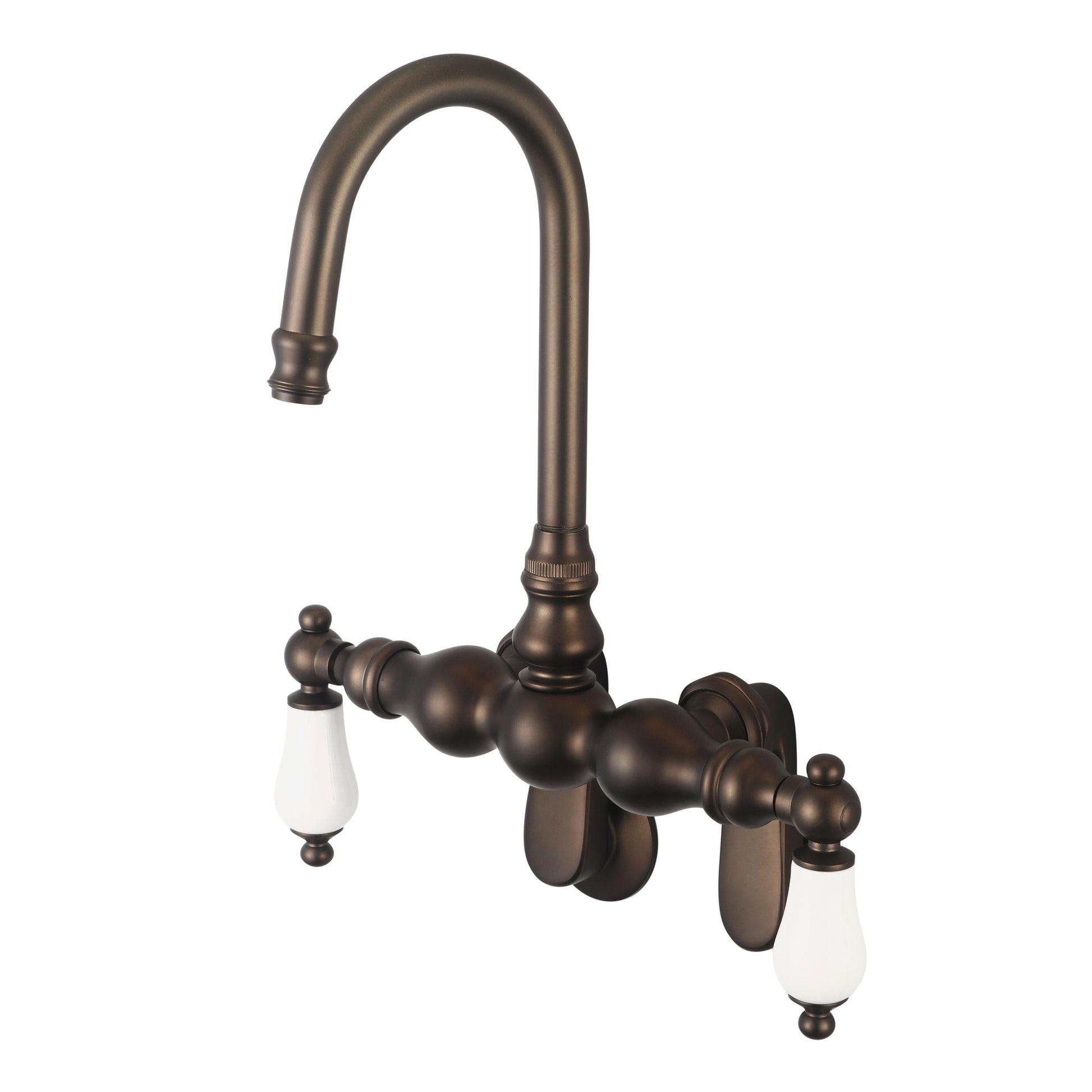 Vintage Classic Adjustable Spread Wall Mount Tub Faucet With Gooseneck Spout & Swivel Wall Connector in Oil Rubbed Bronze Finish, With Porcelain Lever Handles Without labels