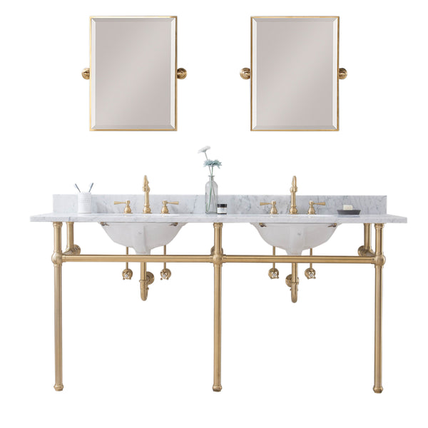 EMBASSY 72W x 34H  Double Washstand , P-Trap, Countertop with Sink, F2-0013 Faucet and Mirror included, in Satin Gold Finish