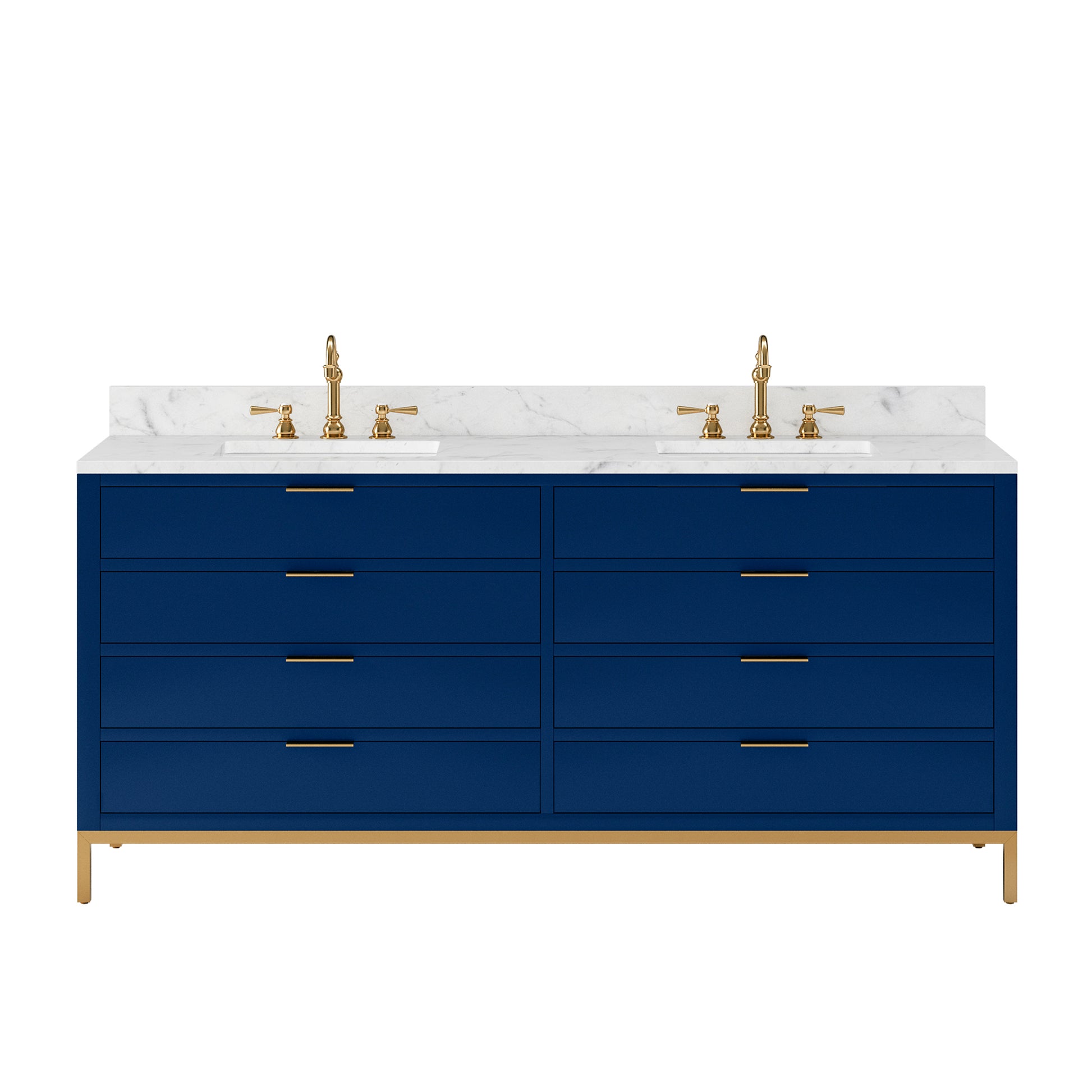 BRISTOL 72"W x 34"H Monarch Blue Double-Sink Vanity with Carrara White Marble Countertop