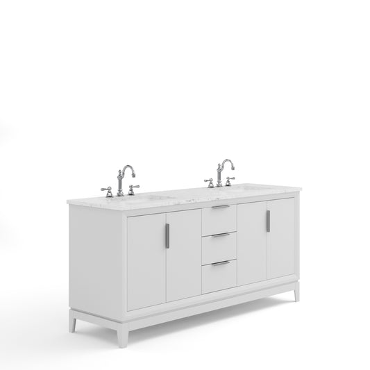 ELIZABETH 72"W x 34.25"H Pure White Double-Sink Vanity with Carrara White Marble Countertop + Faucets (F2-0012-01-TL)