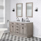 CHESTNUT 60"W x 34.2"H Gray Oak Double-Sink Vanity with Carrara White Marble Countertop + Faucets & Mirrors