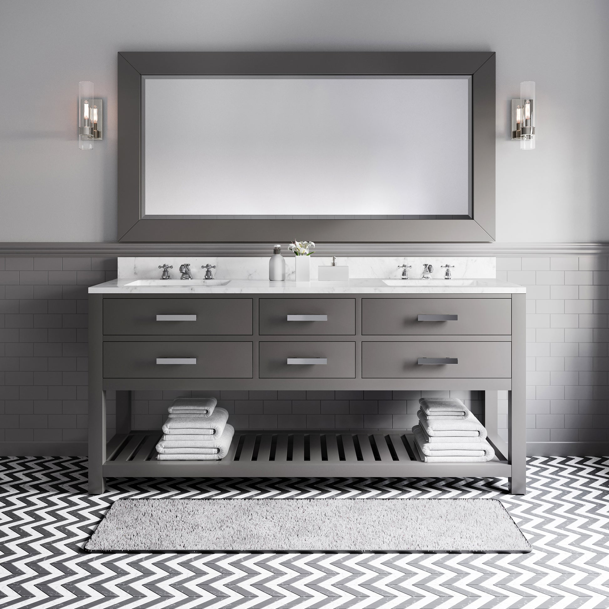 MADALYN 72"W x 34"H Cashmere Gray Double-Sink Vanity + Mirror