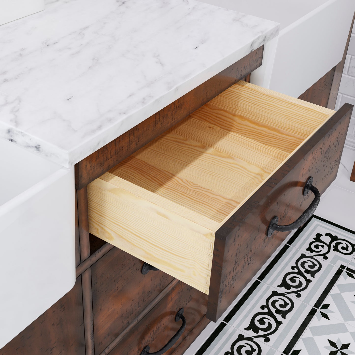 PAISLEY 72"W x 33"H Sierra Rustic Double-Sink Vanity with Carrara White Marble Countertop + Hook Faucet and Mirror