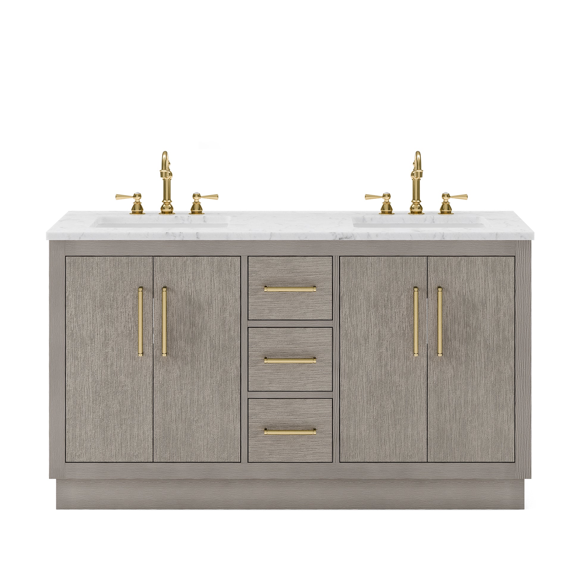 HUGO 60"W x 34.3"H Gray Oak Double-Sink Vanity with Carrara White Marble Countertop