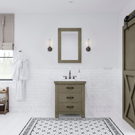 ABERDEEN 30"W x 34"H Grizzle Gray Single-Sink Vanity with Carrara White Marble Countertop + Mirror