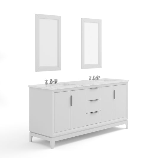 ELIZABETH 72"W x 34.25"H Pure White Double-Sink Vanity with Carrara White Marble Countertop + Faucets & Mirror (F2-0009-01-BX)