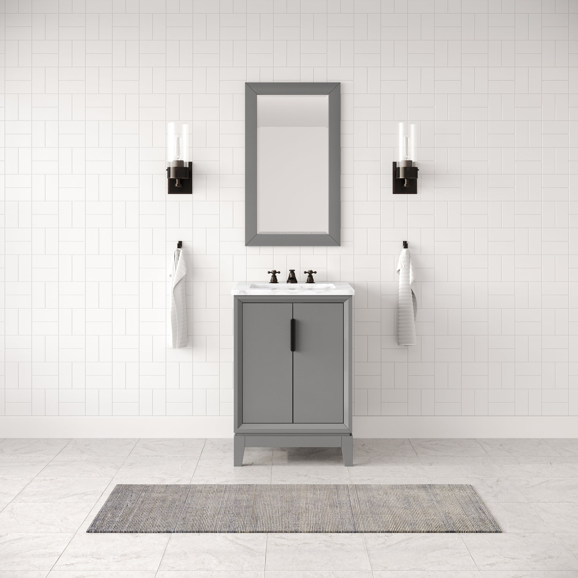 ELIZABETH 24"W x 34.25"H Cashmere Gray Single-Sink Vanity with Carrara White Marble Countertop + Faucets & Mirror (F2-0009-03-BX)