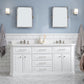 PALACE 72"W x 34"H Pure White Vanity with Carrara Quartz Countertop + Faucets (F2-0013), Polished Nickel Finish Hardware