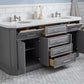 PALACE 72"W x 34"H Cashmere Gray Vanity with Carrara Quartz Countertop + Faucets (F2-0013), Polished Nickel Finish Hardware