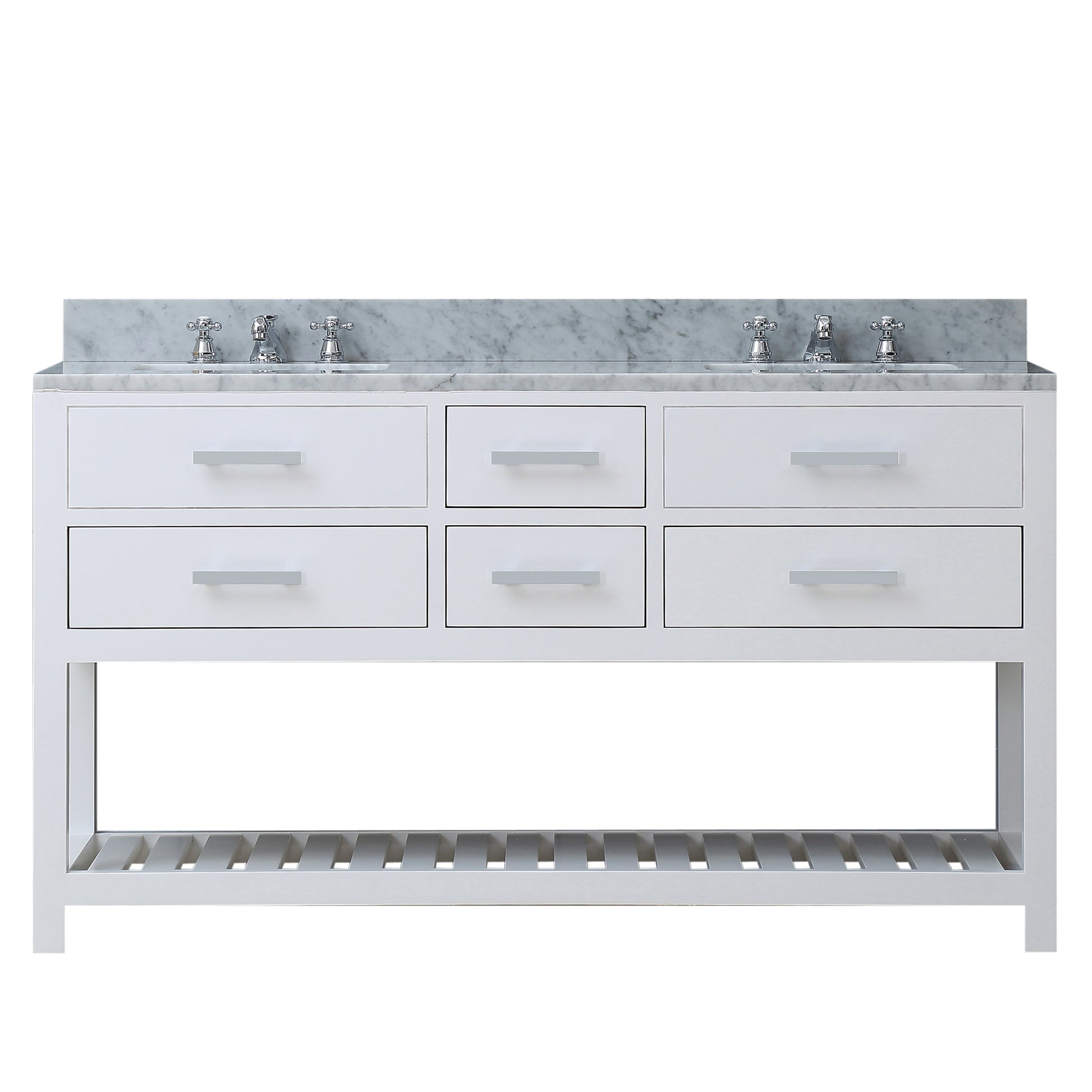 MADALYN 60"W x 34"H Pure White Double-Sink Vanity + Faucets