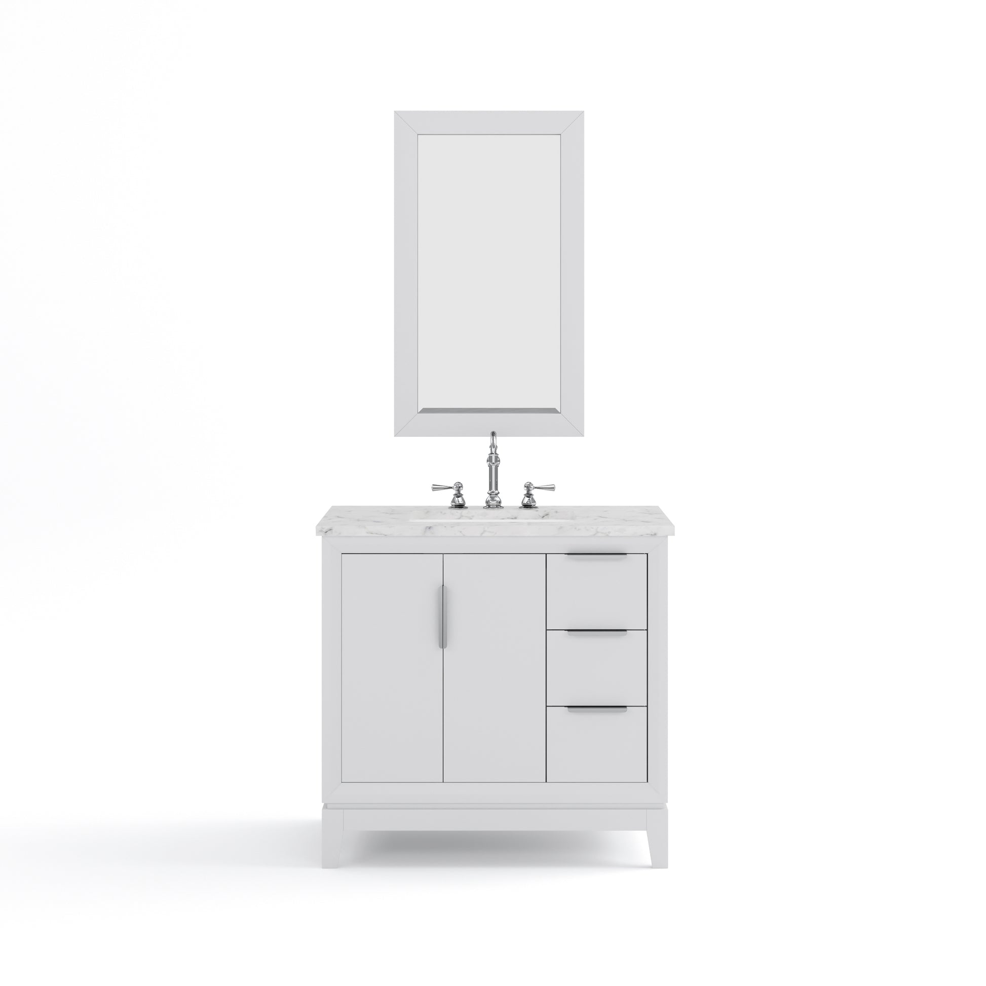 ELIZABETH 36"W x 34.25"H Pure White Single-Sink Vanity with Carrara White Marble Countertop + Faucets & Mirror (F2-0012-01-TL)