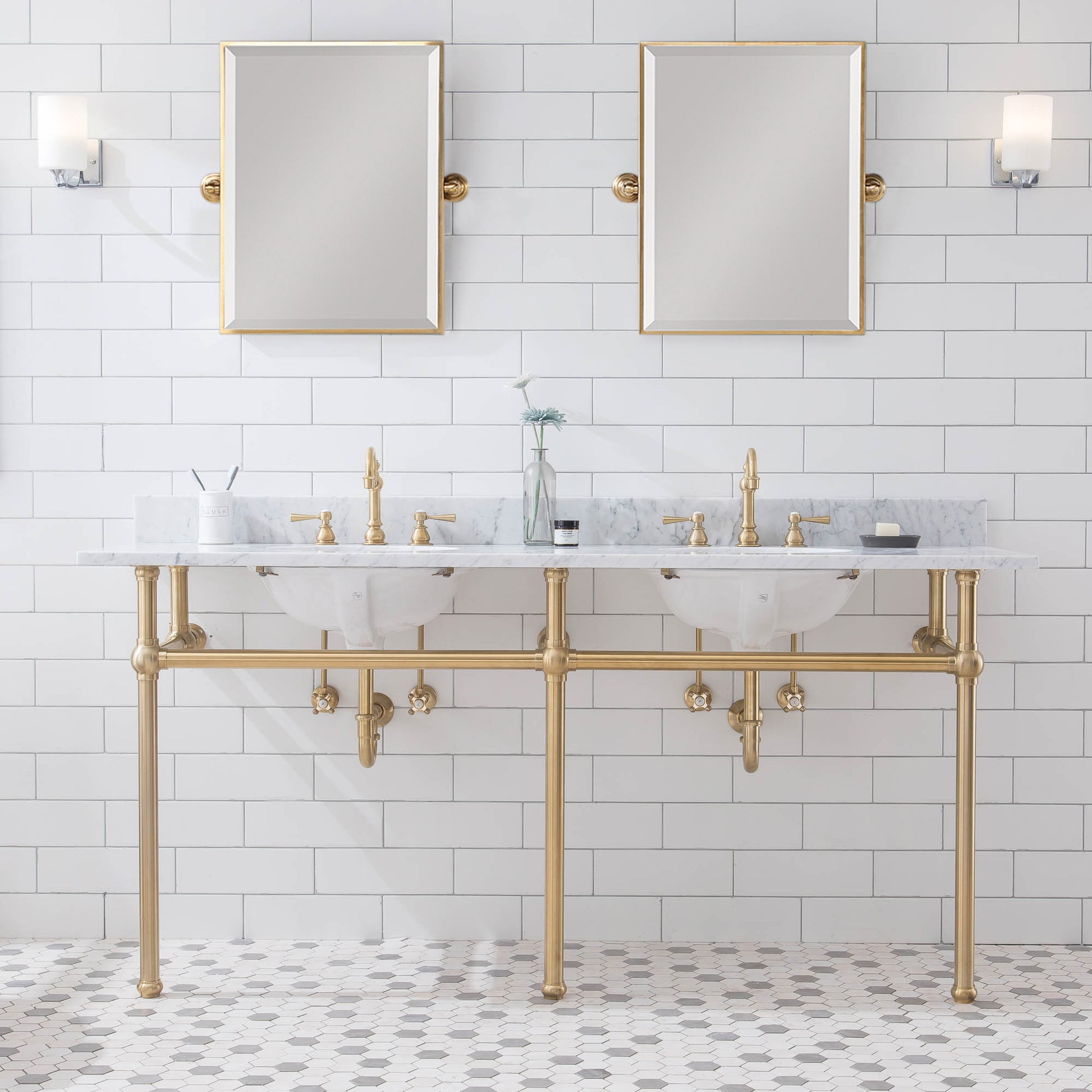 EMBASSY 72"W x 34"H  Double Washstand and P-Trap included, in Satin Gold Finish