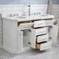 PALACE 60"W x 34"H Pure White Vanity with Carrara Quartz Countertop + Faucets (F2-0009), Chrome Finish Hardware