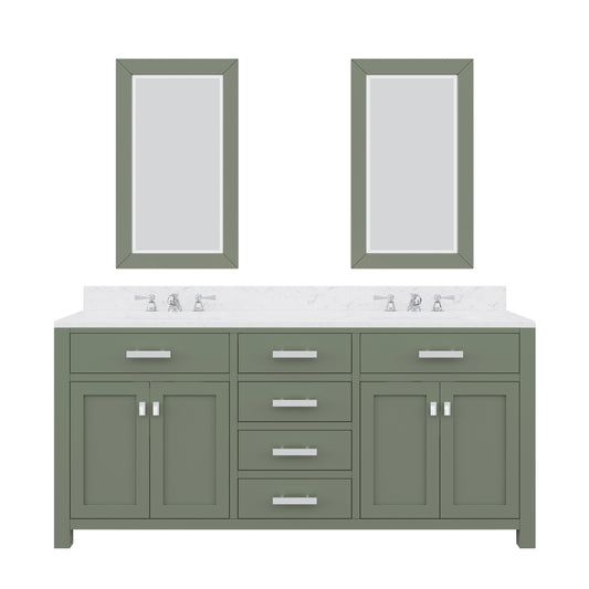 MADISON 72"W x 34"H Glacial Green Double-Sink Vanity with Carrara White Marble Countertop + Mirror