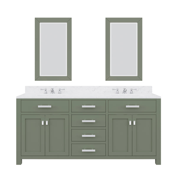 MADISON 72W x 34H Glacial Green Double-Sink Vanity with Carrara White Marble Countertop + Mirror