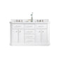 PALACE 60"W x 34"H Pure White Vanity with Carrara Quartz Countertop + Faucets (F2-0009), Polished Nickel Finish Hardware